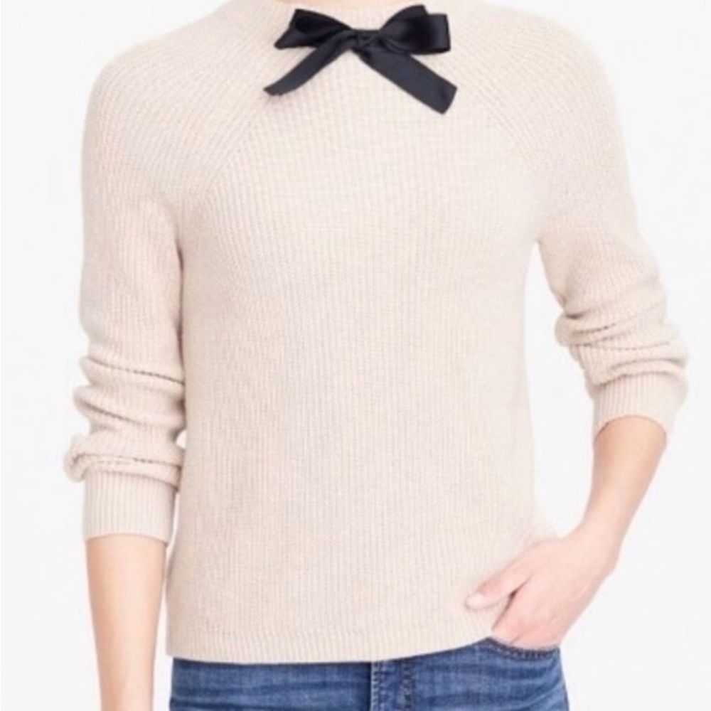 J. Crew Cream Sweater with Black Bow Detail